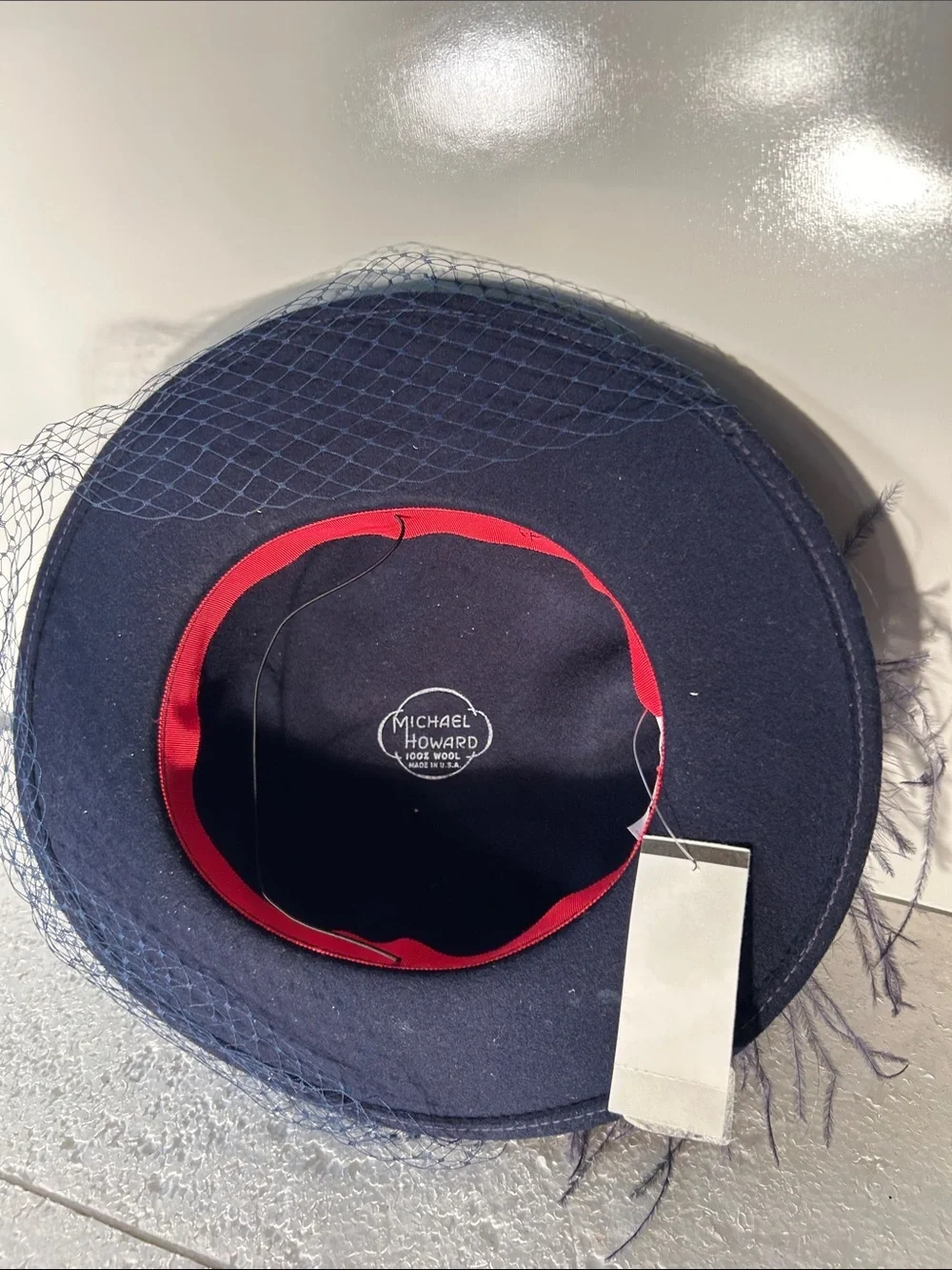 Michael Howard NWT Navy 100% Wool Veiled Feather Hat 50's Vintage Derby